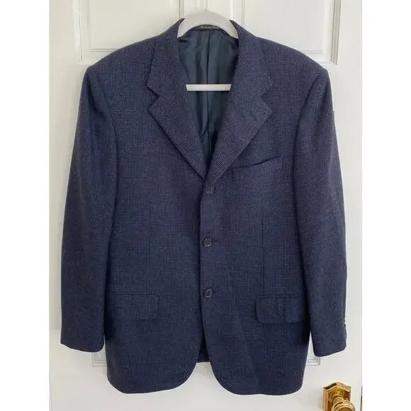 Corneliani Italy Navy Blue Houndstooth Wool Blazer Jacket Sports IT 48 US 38 - Picture 13 of 16